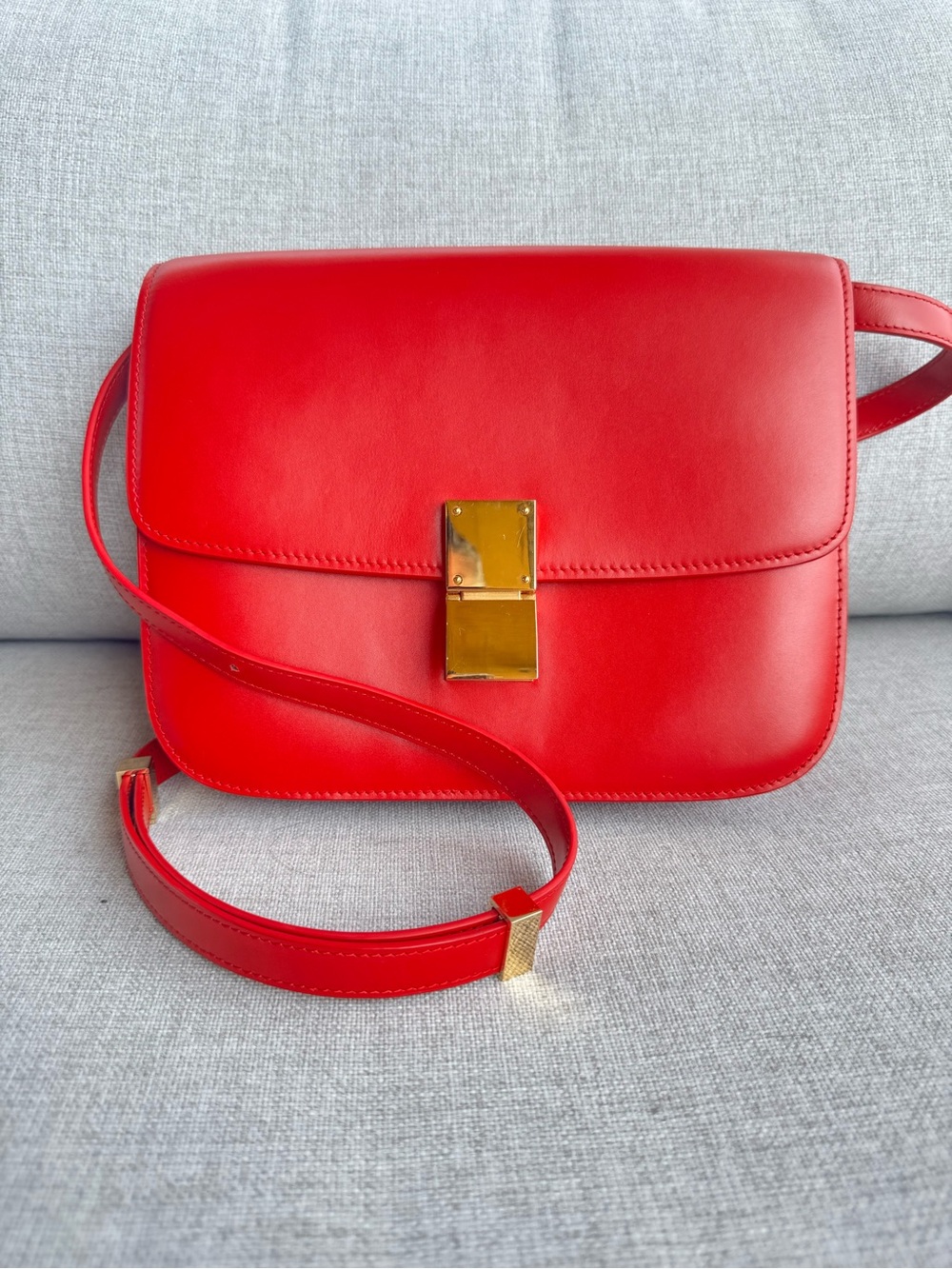Celine Red Leather Crossbody Bag with Gold Hardware